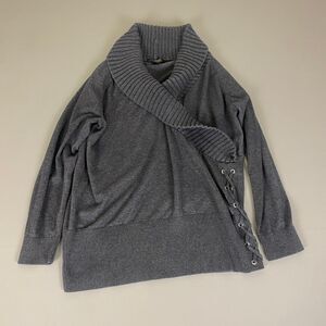 Style & Co Woman Gray Cowl Neck Sweater with Side Lace-Up Detail‎ Plus Size 2X